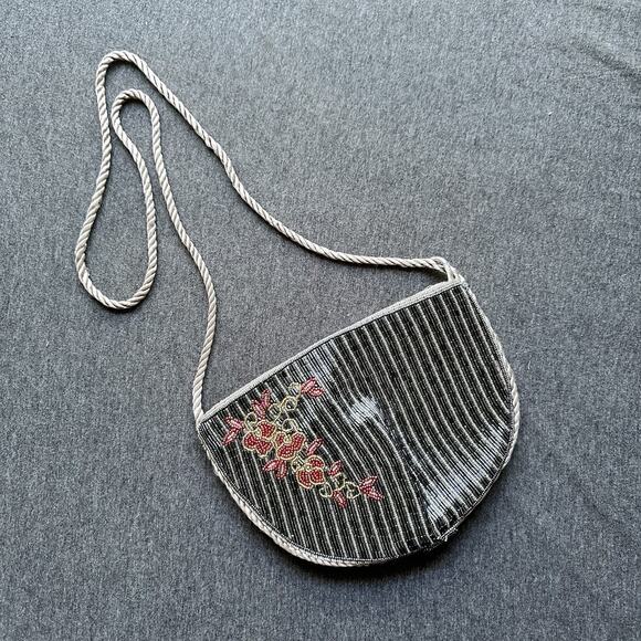 Regale Vintage Formal Floral Half Moon Circle Crossbody bag Satin Rope - Picture 3 of 16